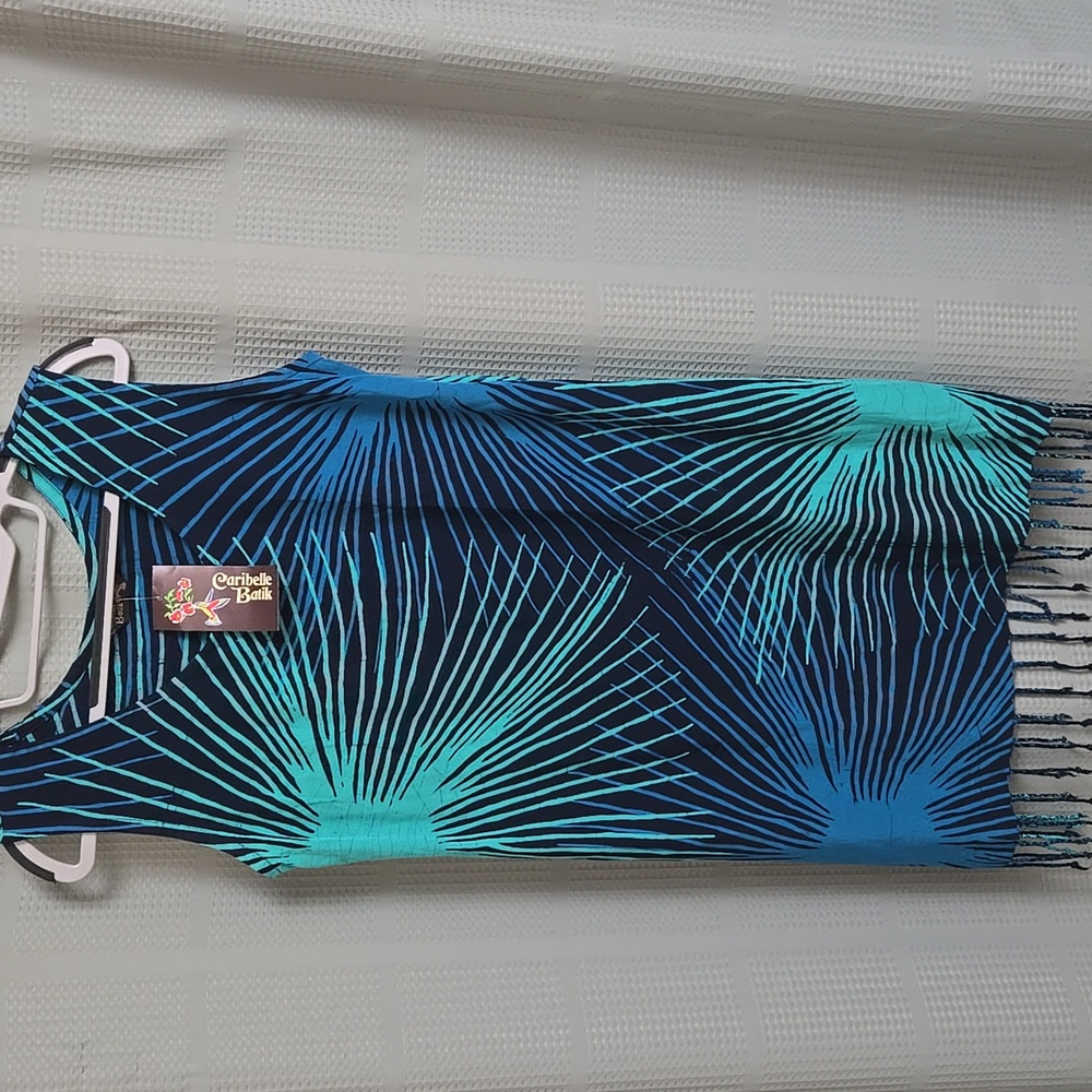 NWT Womens Caribelle Batik Handmade Frill Tank Dress
